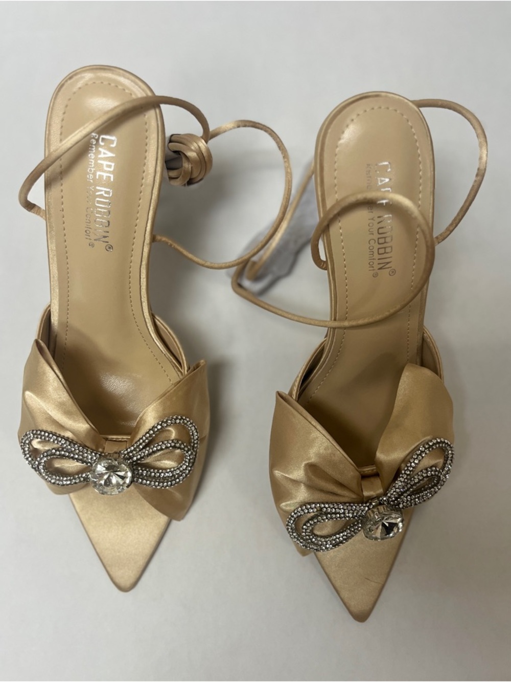 Cape Robbin Champagne Bow Pointed Toe Slingback Heels